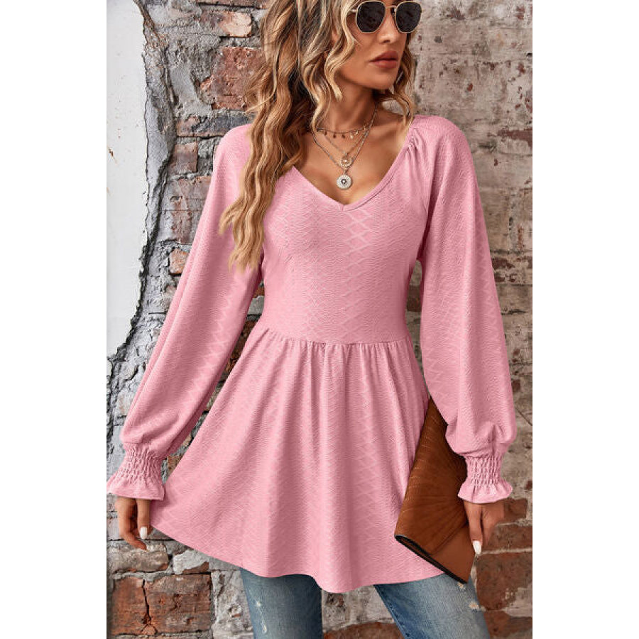 Peplum V - Neck Long Sleeve Blouse Apparel and Accessories