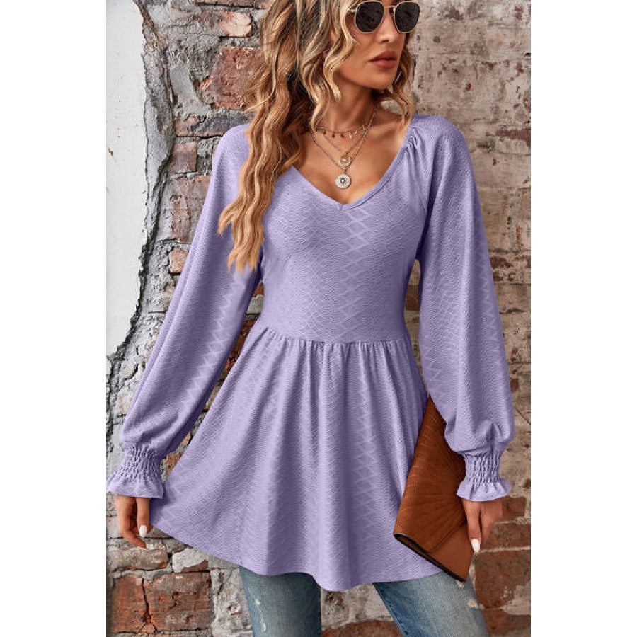 Peplum V - Neck Long Sleeve Blouse Apparel and Accessories