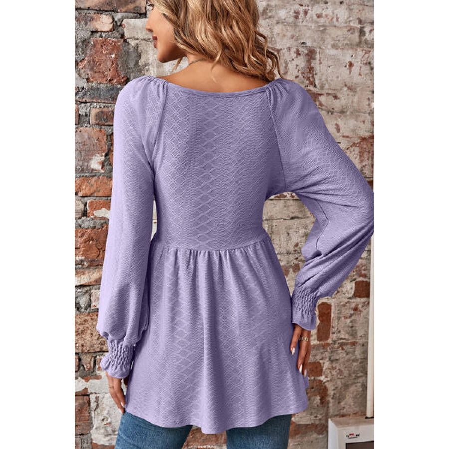 Peplum V - Neck Long Sleeve Blouse Apparel and Accessories