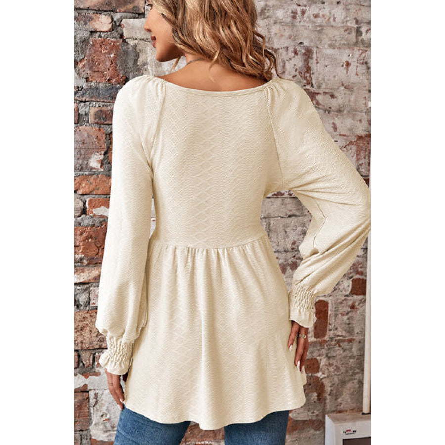 Peplum V - Neck Long Sleeve Blouse Apparel and Accessories