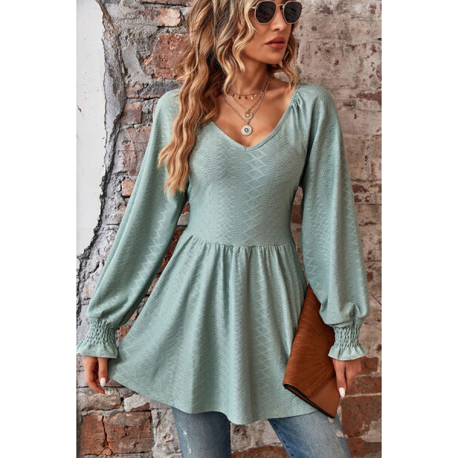 Peplum V - Neck Long Sleeve Blouse Apparel and Accessories