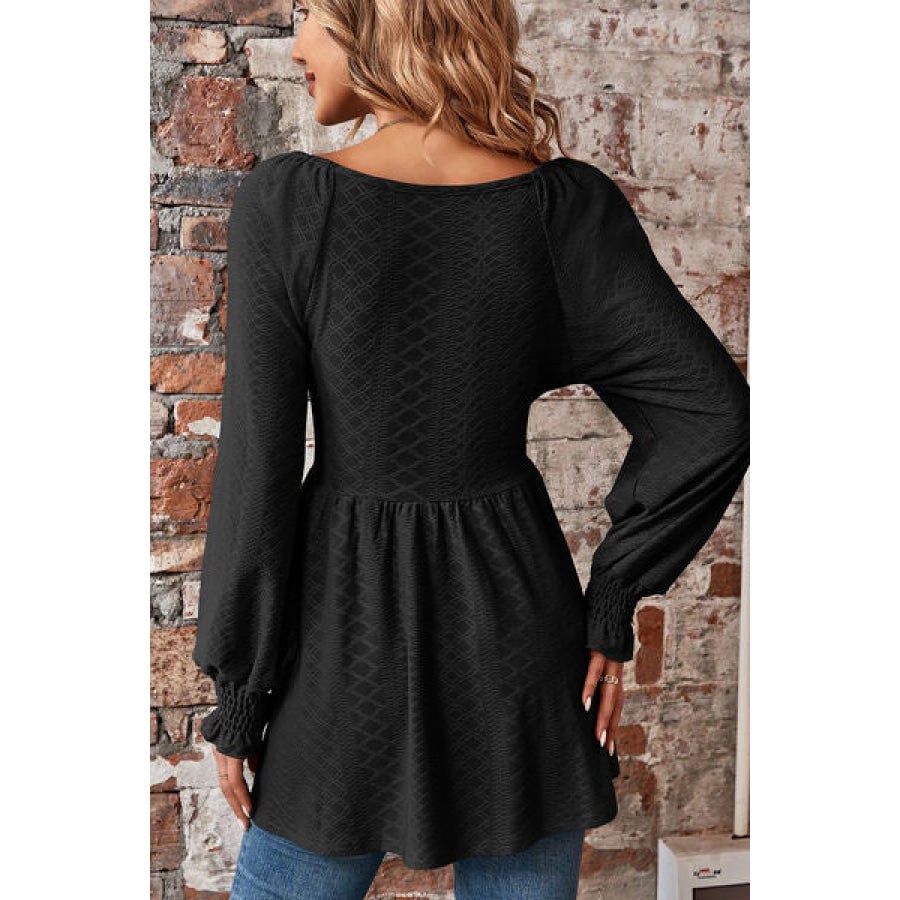 Peplum V - Neck Long Sleeve Blouse Apparel and Accessories