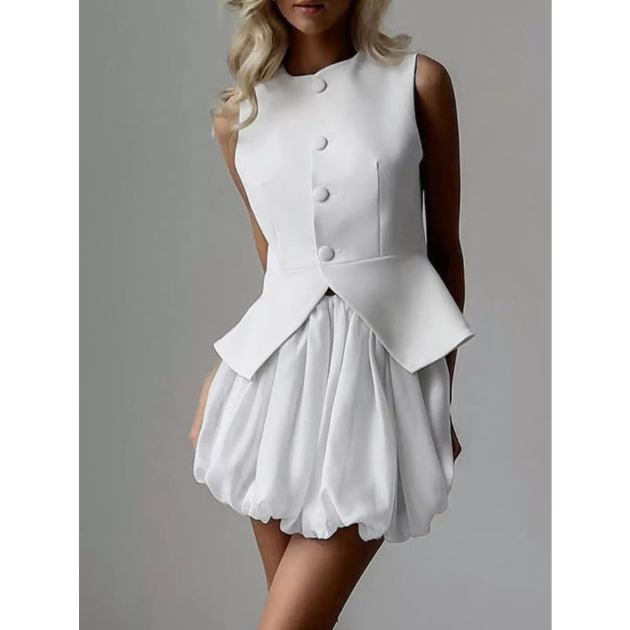 Peplum Vest and Bubble Skirt Set White / S Apparel and Accessories