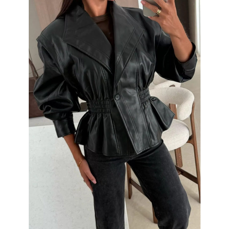 Peplum Waist Leather Jacket Black / S Apparel and Accessories