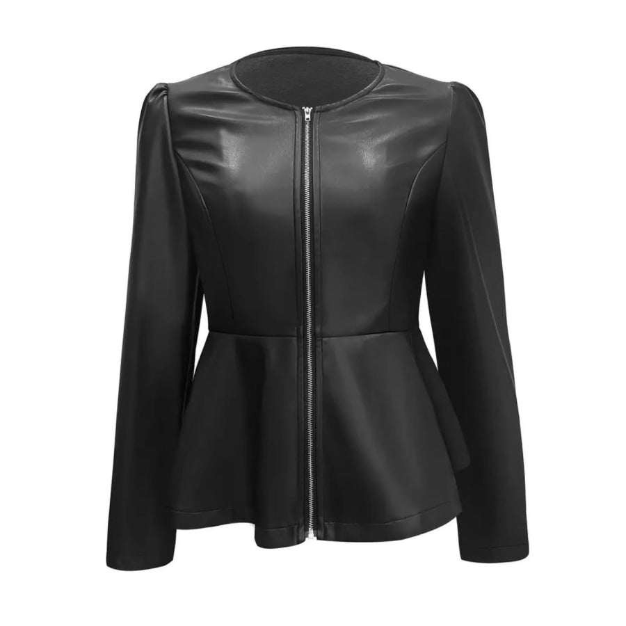 Peplum Zip Up Long Sleeve Jacket Apparel and Accessories