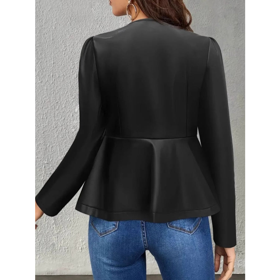 Peplum Zip Up Long Sleeve Jacket Black / S Apparel and Accessories