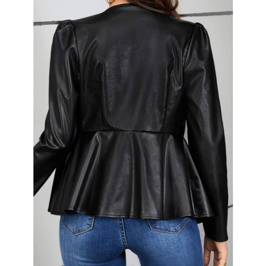 Peplum Zip Up Long Sleeve Jacket Apparel and Accessories