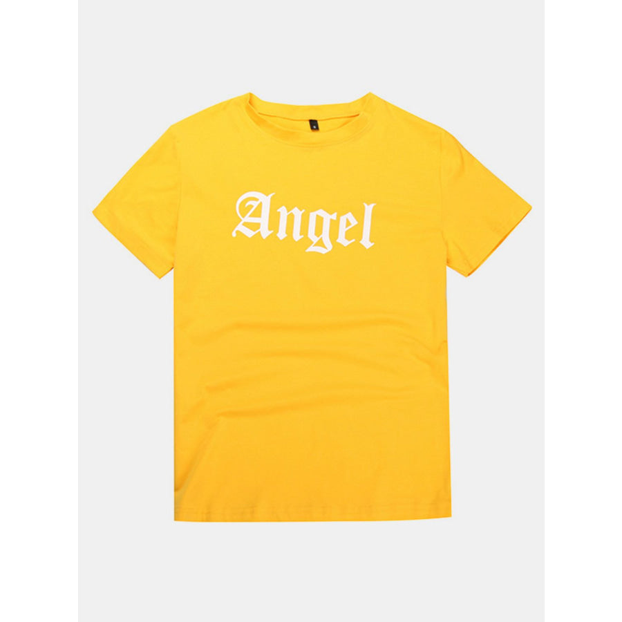 Perfee ANGEL Round Neck Short Sleeve T-Shirt Yellow / S Apparel and Accessories