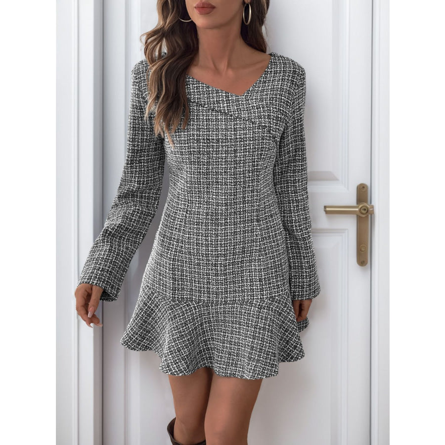 Perfee Asymmetric Long Sleeve Mini Dress Black / S Apparel and Accessories