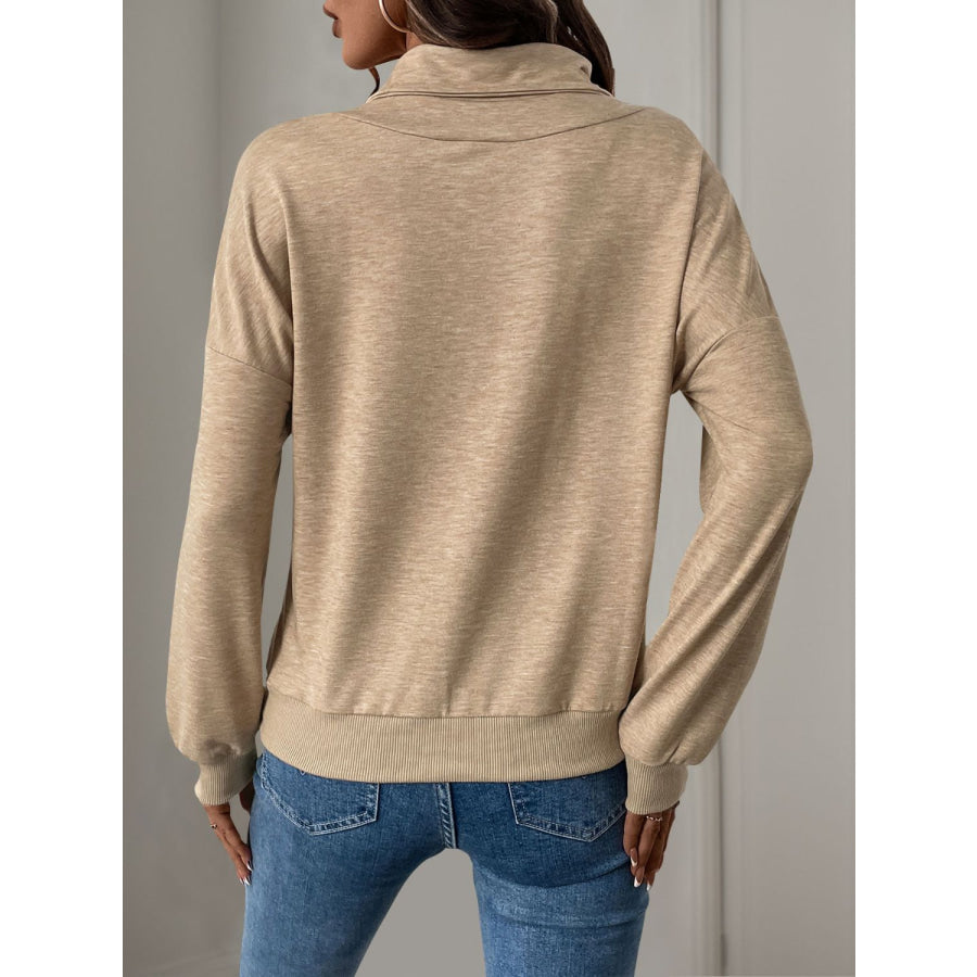 Perfee Asymmetric Mock Neck Long Sleeve Sweatshirt Apparel and Accessories