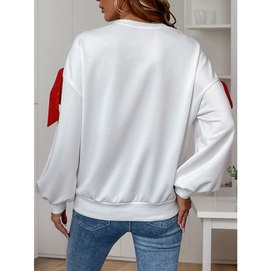 Perfee Bow Round Neck Long Sleeve Sweatshirt Apparel and Accessories