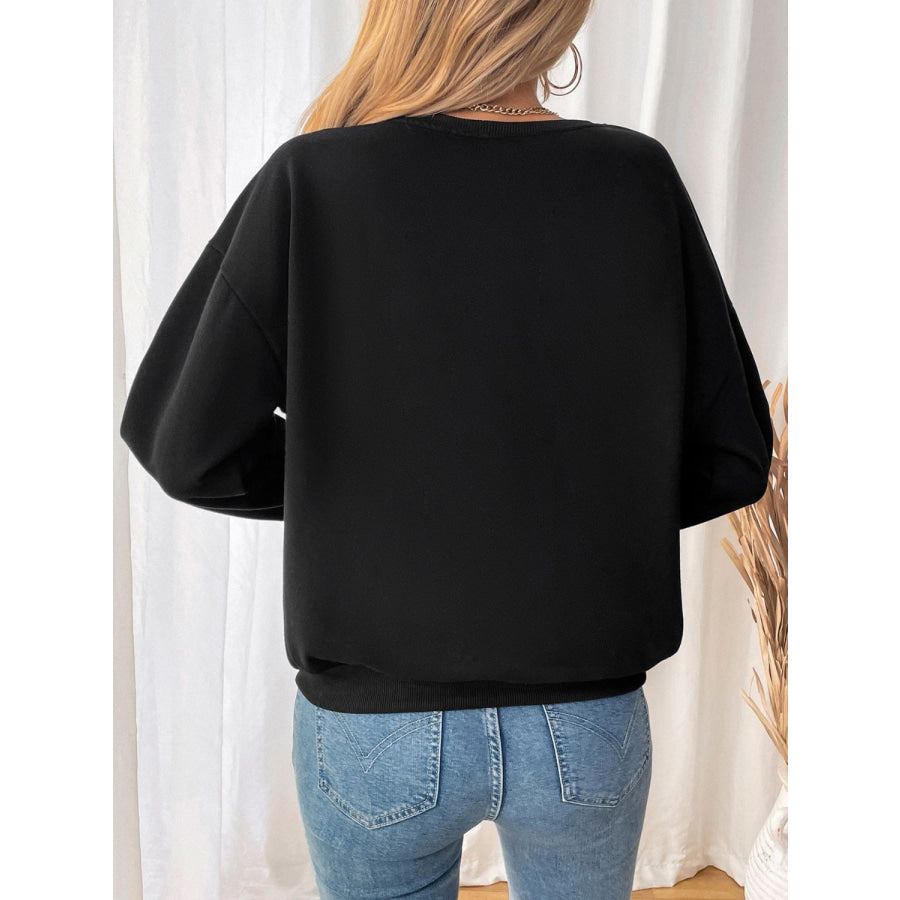 Perfee Bow Round Neck Long Sleeve Sweatshirt Apparel and Accessories