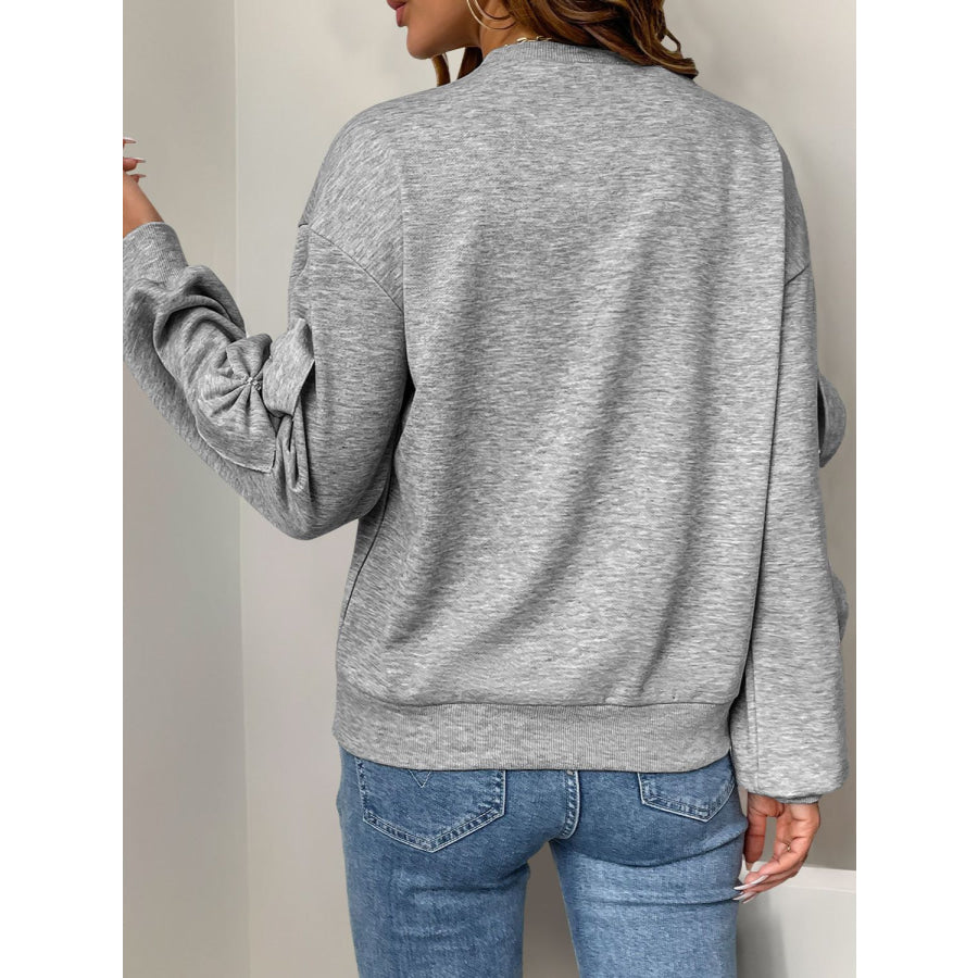 Perfee Bow Round Neck Long Sleeve Sweatshirt Apparel and Accessories