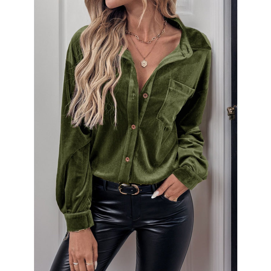 Perfee Button Up Long Sleeve Shirt Apparel and Accessories