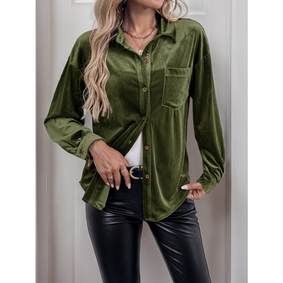 Perfee Button Up Long Sleeve Shirt Apparel and Accessories