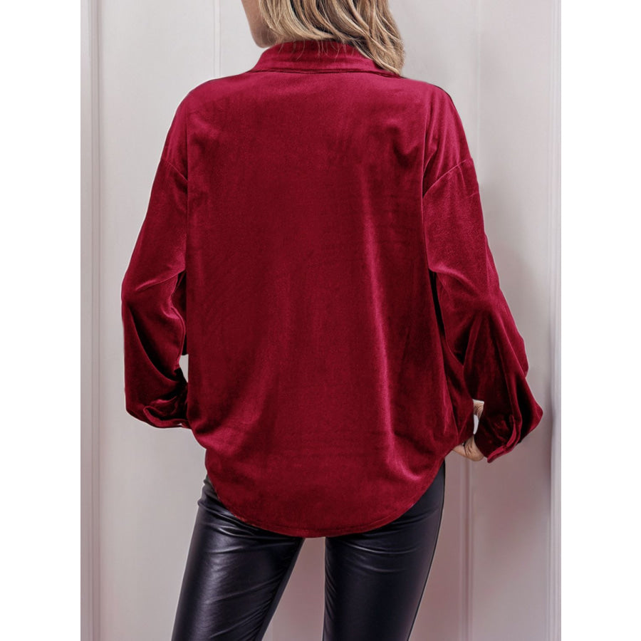 Perfee Button Up Long Sleeve Shirt Burgundy / S Apparel and Accessories