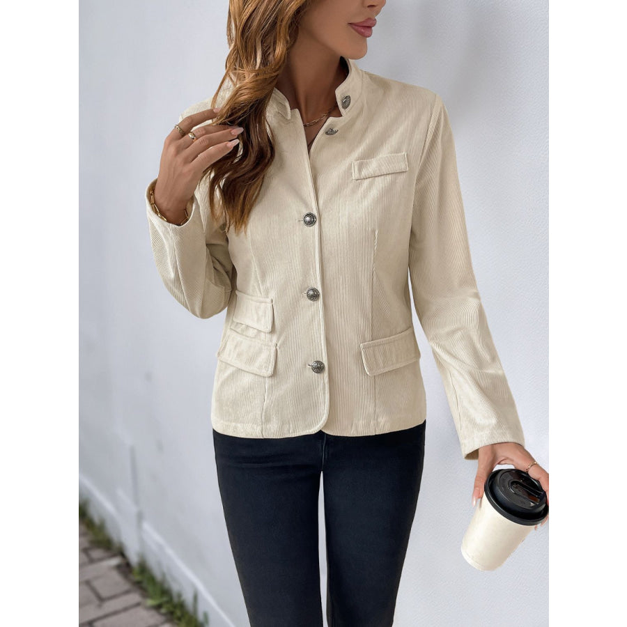 Perfee Button Up Mock Neck Jacket Apparel and Accessories