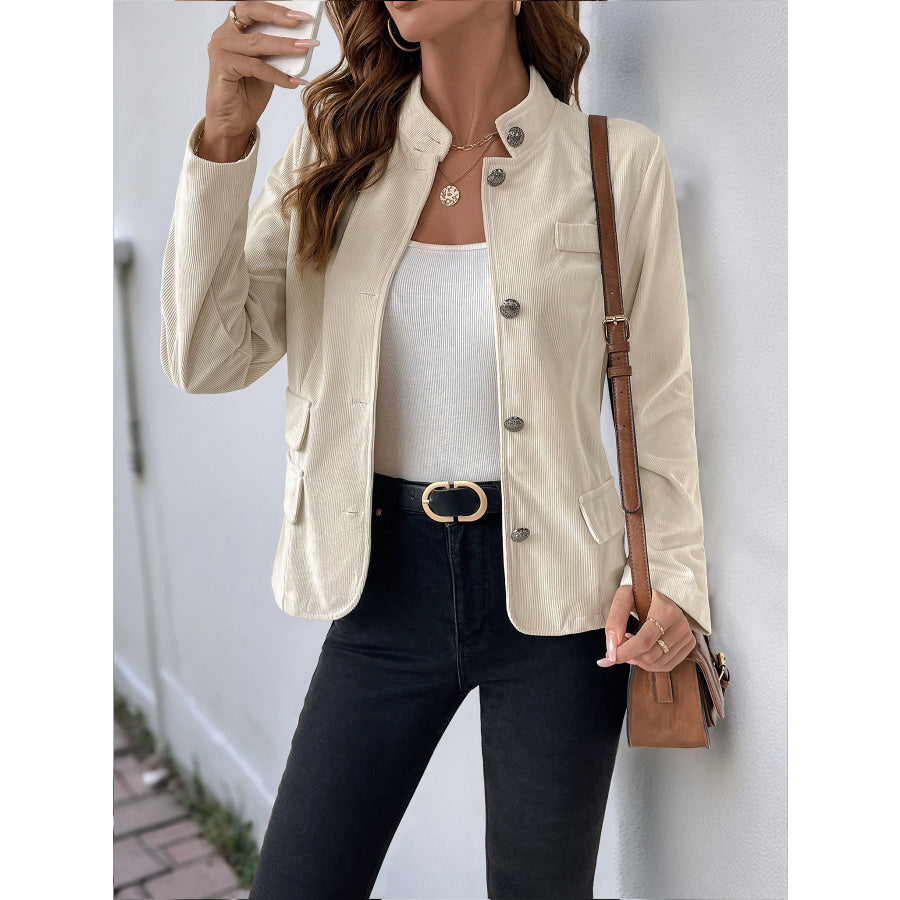 Perfee Button Up Mock Neck Jacket Apparel and Accessories