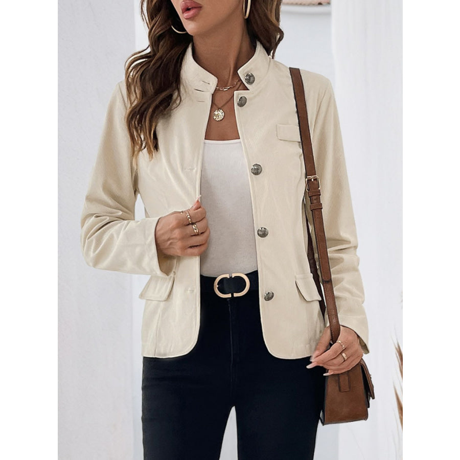 Perfee Button Up Mock Neck Jacket Apparel and Accessories