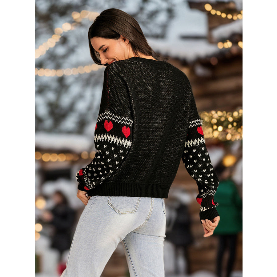 Perfee Christmas Element Round Neck Sweater Apparel and Accessories