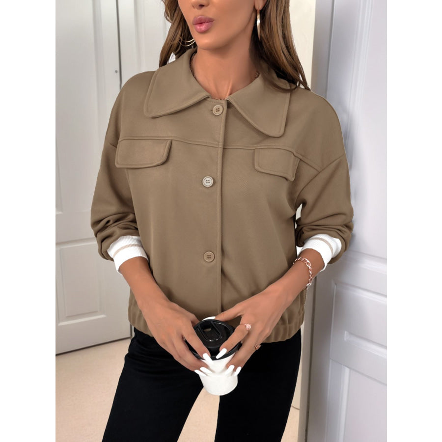 Perfee Collared Neck Button Down Jacket Apparel and Accessories