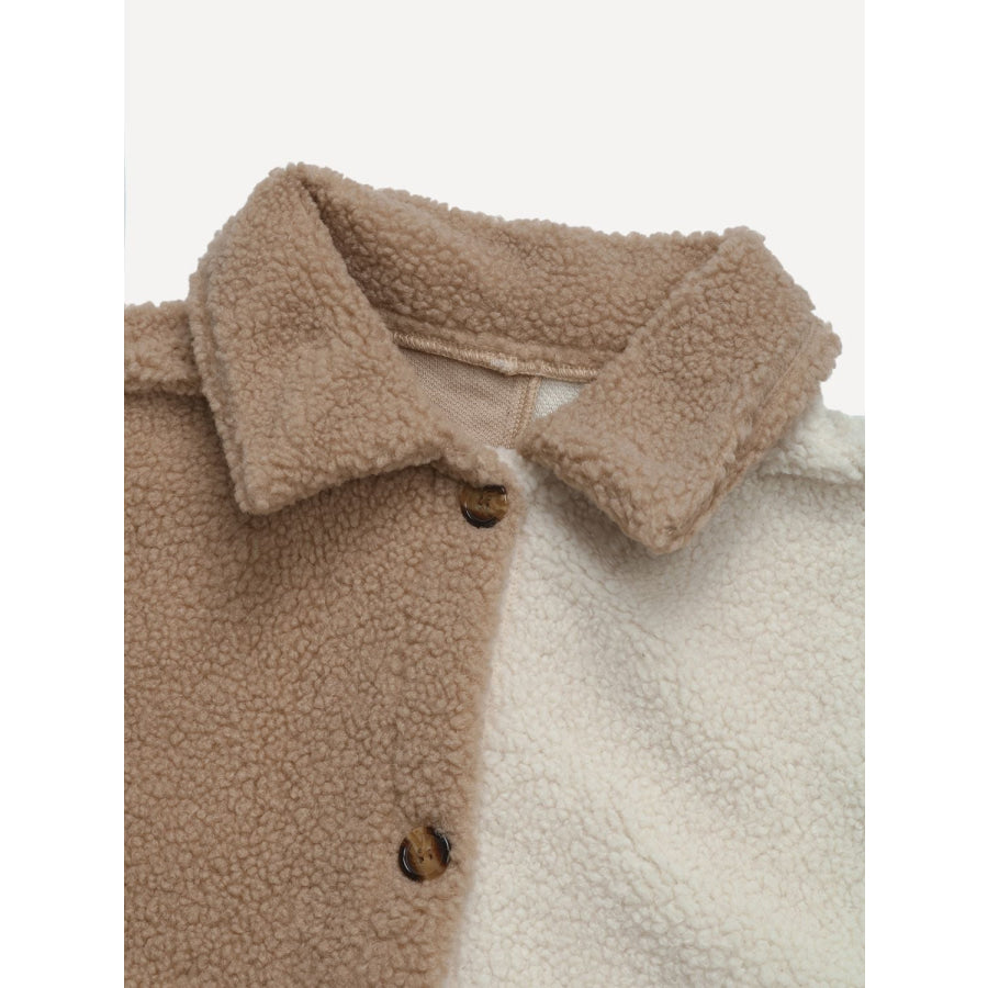 Perfee Color Block Collared Neck Long Sleeve Jacket Apparel and Accessories
