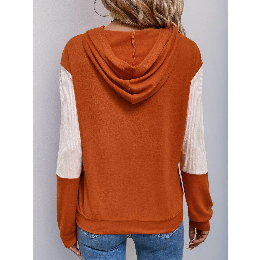 Perfee Contrast Long Sleeve Hoodie Pumpkin / S Apparel and Accessories