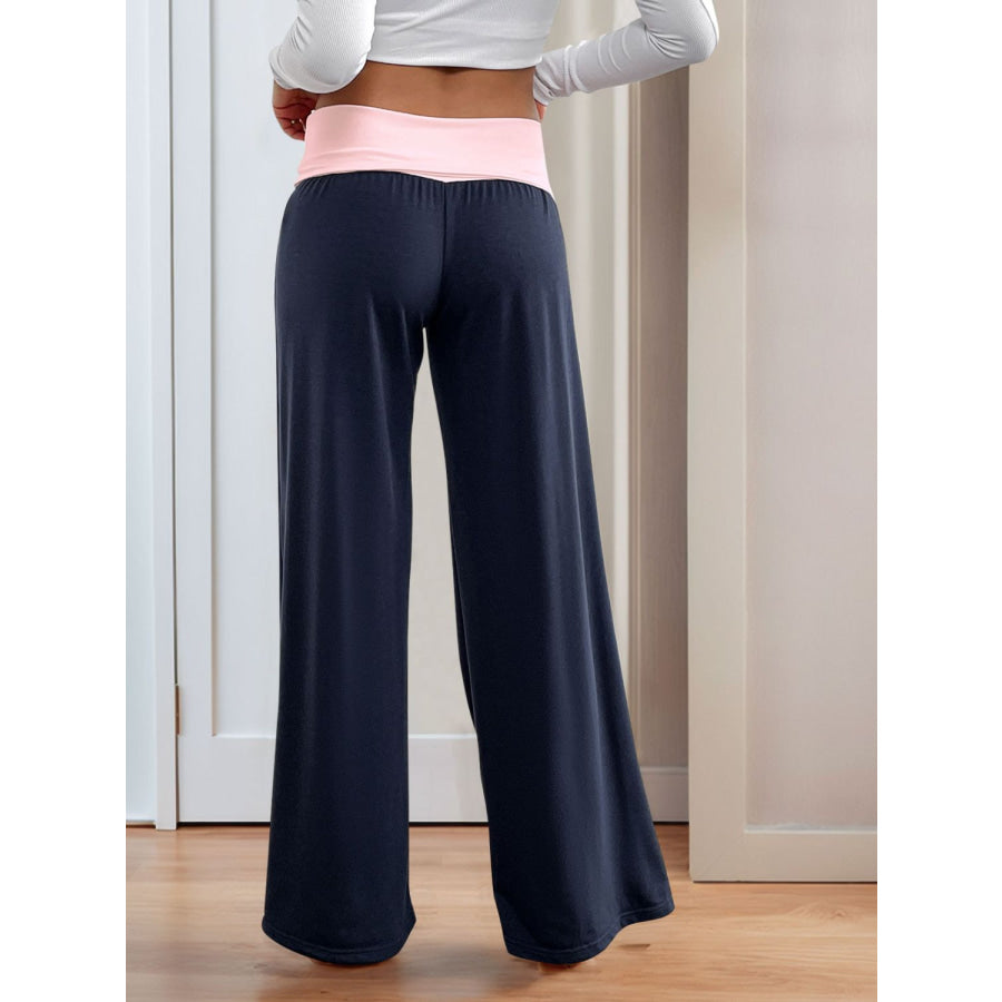 Perfee Contrast Wide Leg Pants Apparel and Accessories