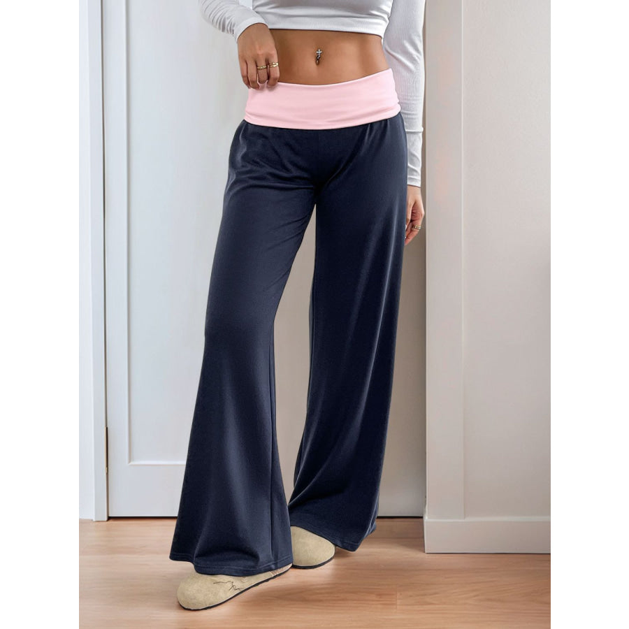 Perfee Contrast Wide Leg Pants Apparel and Accessories