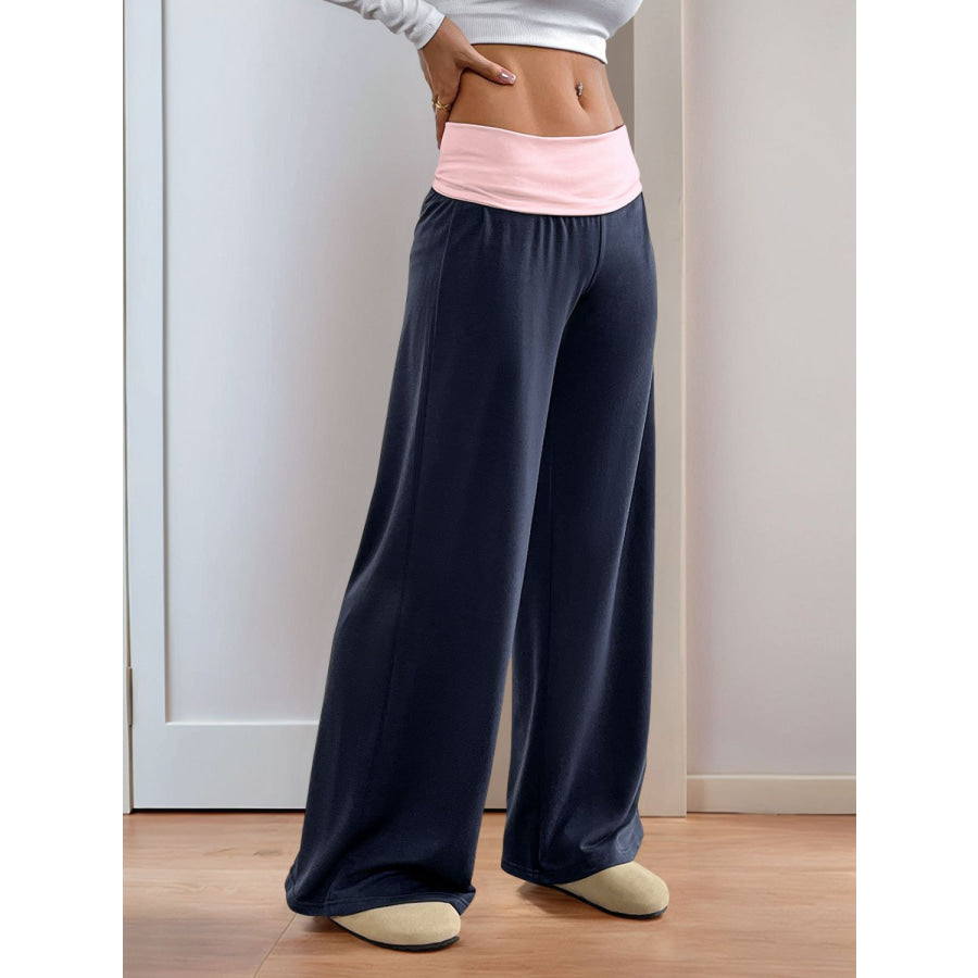 Perfee Contrast Wide Leg Pants Apparel and Accessories