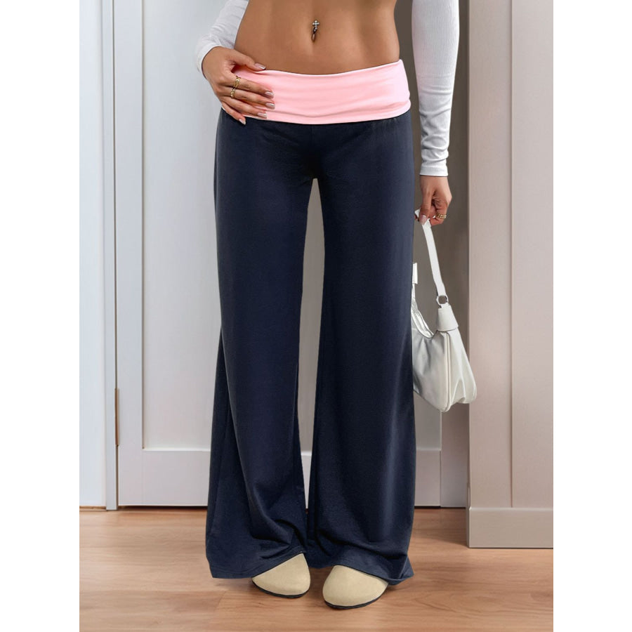 Perfee Contrast Wide Leg Pants Apparel and Accessories