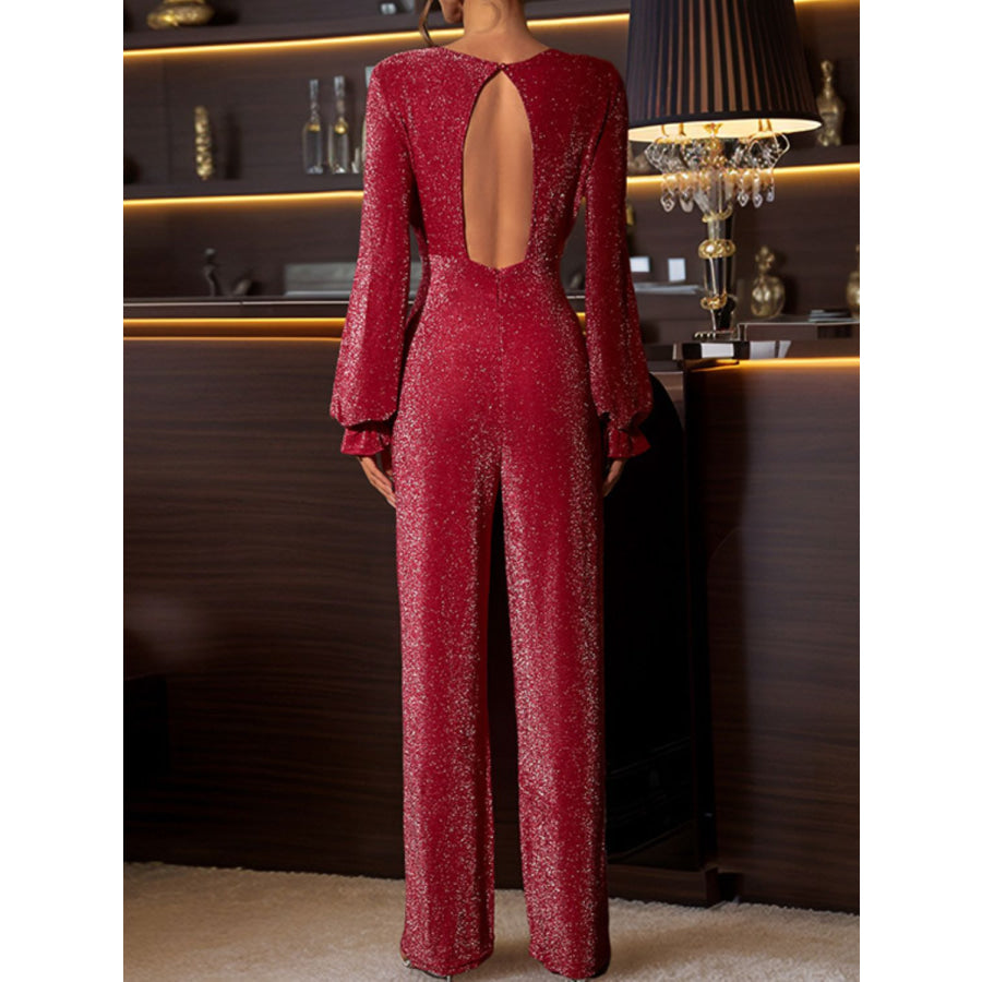 Perfee Cutout Round Neck Long Sleeve Jumpsuit Apparel and Accessories