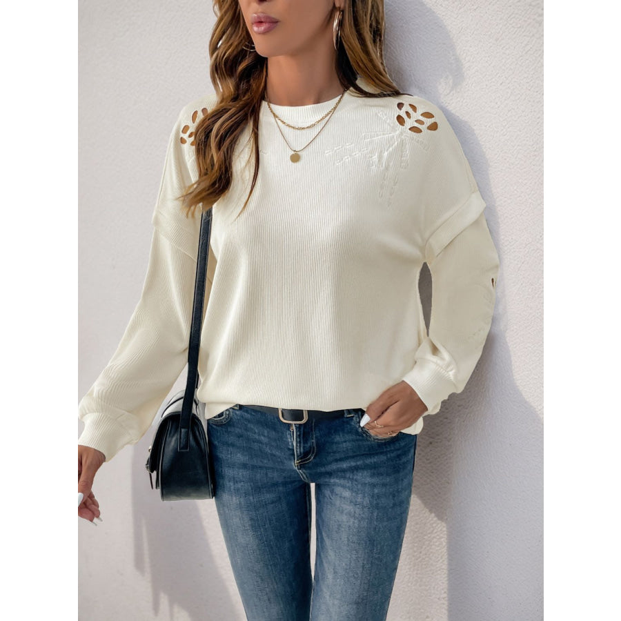 Perfee Cutout Round Neck Long Sleeve Sweatshirt Apparel and Accessories