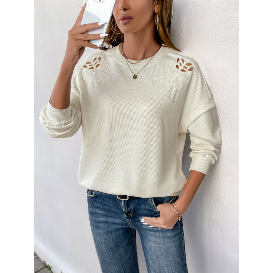 Perfee Cutout Round Neck Long Sleeve Sweatshirt Apparel and Accessories