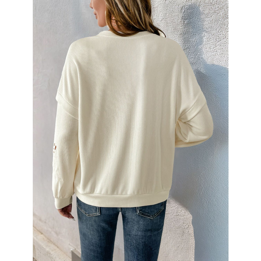 Perfee Cutout Round Neck Long Sleeve Sweatshirt Apparel and Accessories