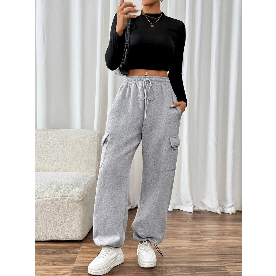 Perfee Drawstring Elastic Waist Joggers with Pockets Apparel and Accessories