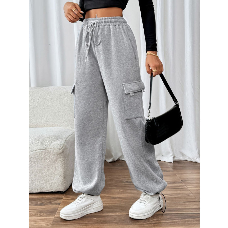 Perfee Drawstring Elastic Waist Joggers with Pockets Apparel and Accessories