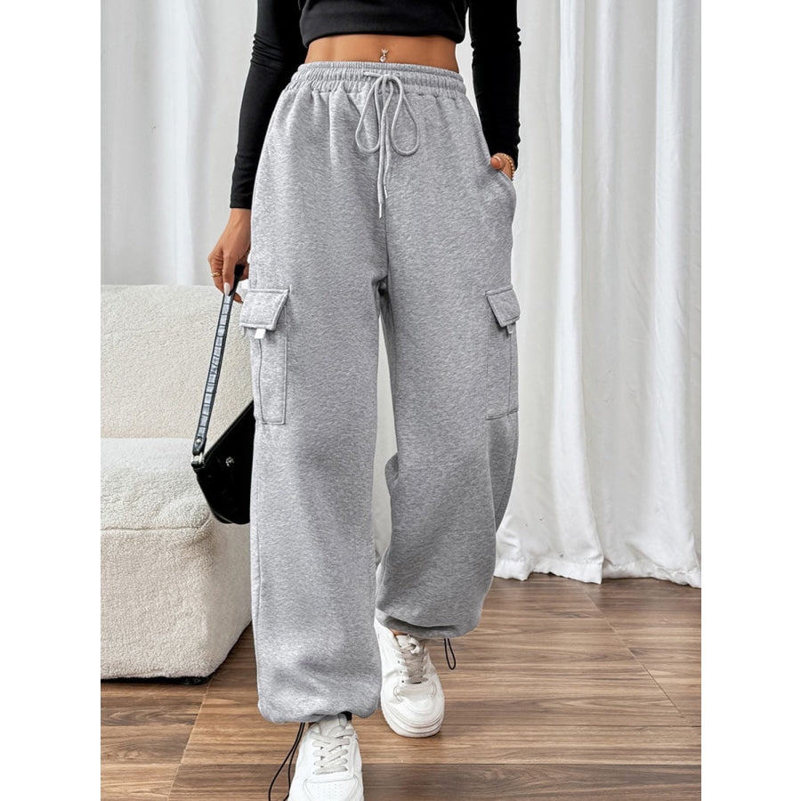 Perfee Drawstring Elastic Waist Joggers with Pockets Light Gray / S Apparel and Accessories