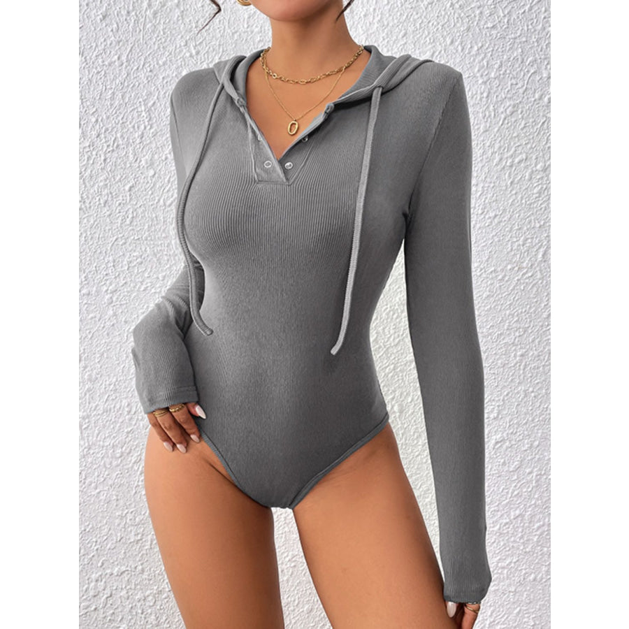 Perfee Drawstring Hooded Long Sleeve Bodysuit Apparel and Accessories