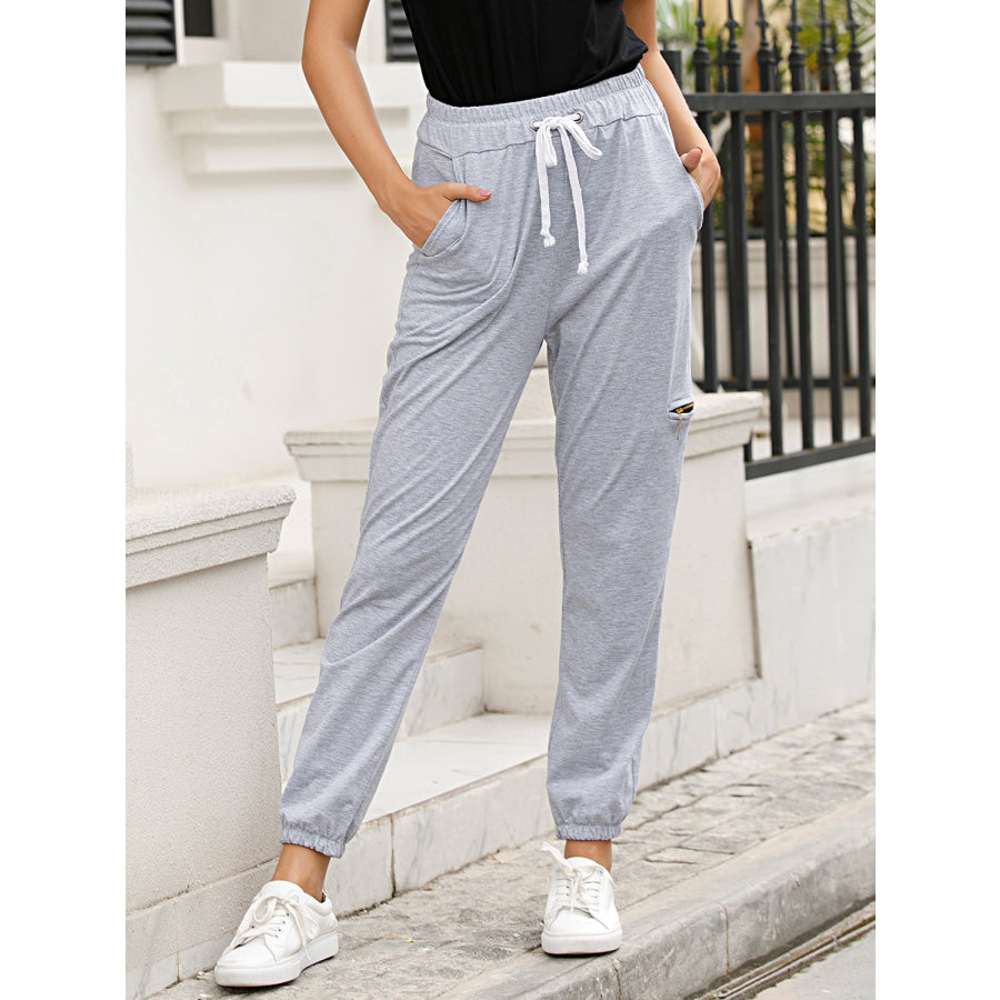 Perfee Drawstring Joggers with Pockets Light Gray / S Apparel and Accessories