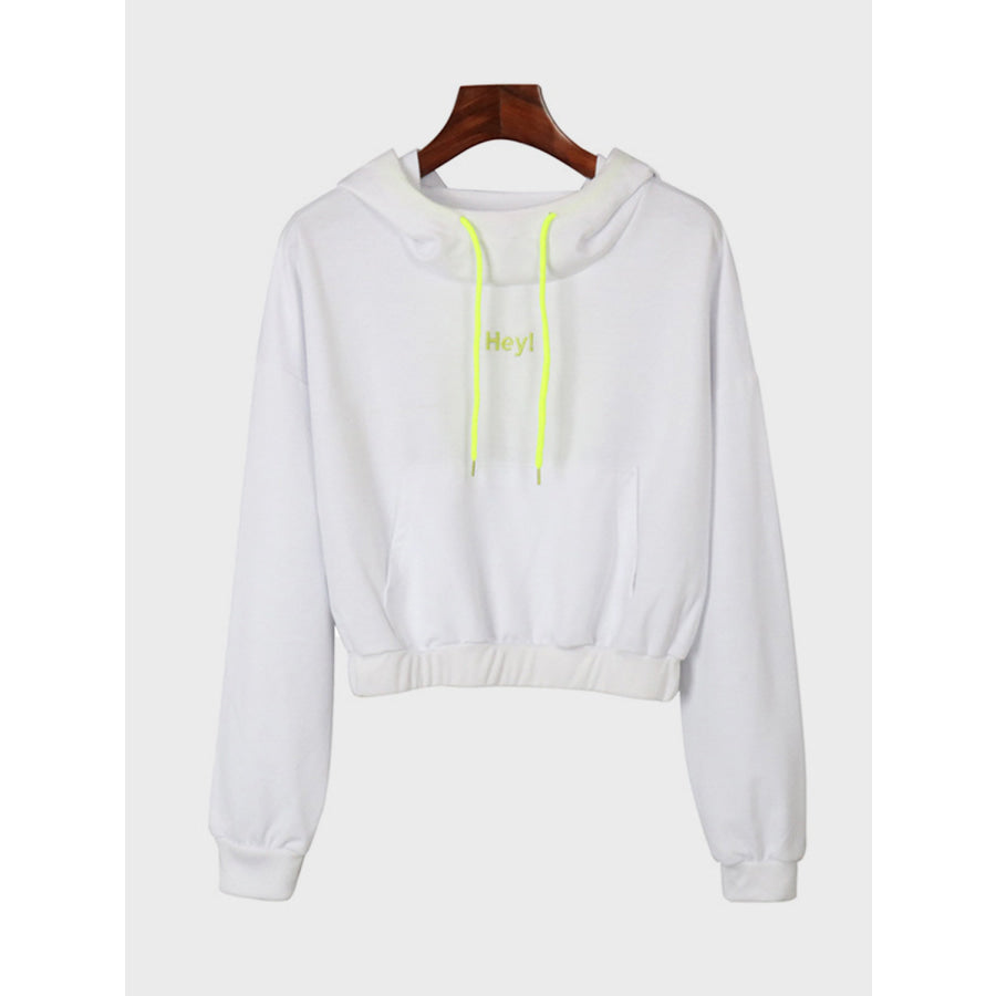 Perfee Drawstring Letter Long Sleeve Hoodie Apparel and Accessories