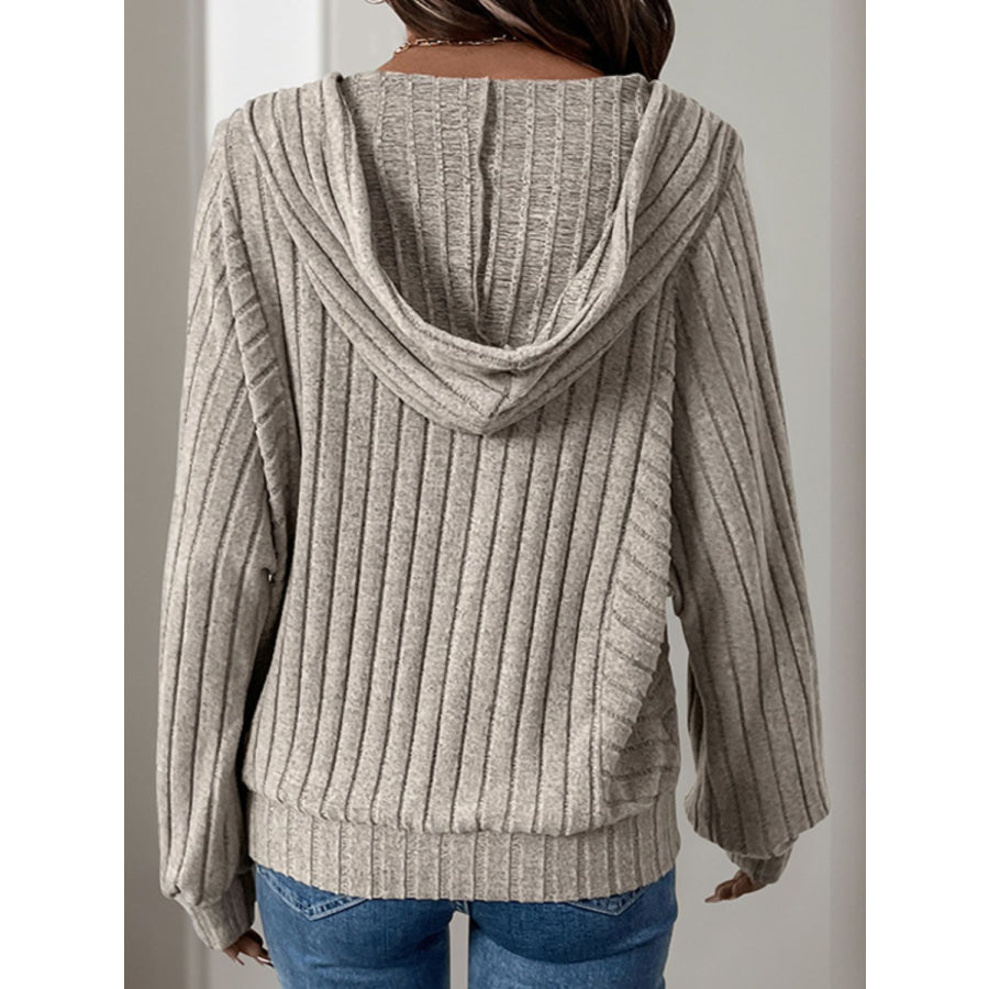 Perfee Drawstring Long Sleeve Hoodie Mocha / S Apparel and Accessories