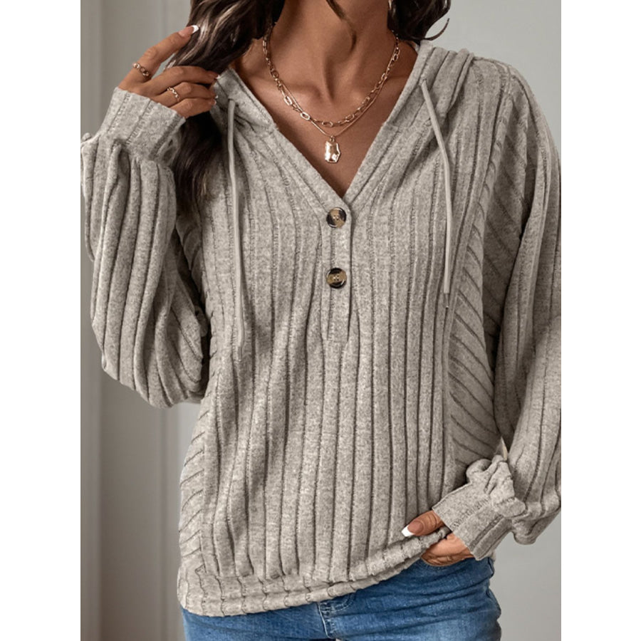 Perfee Drawstring Long Sleeve Hoodie Mocha / S Apparel and Accessories