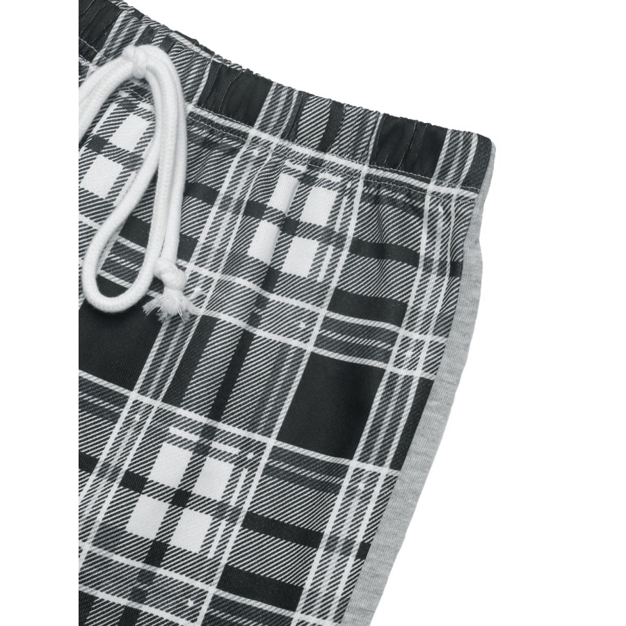 Perfee Drawstring Plaid Wide Leg Pants Apparel and Accessories