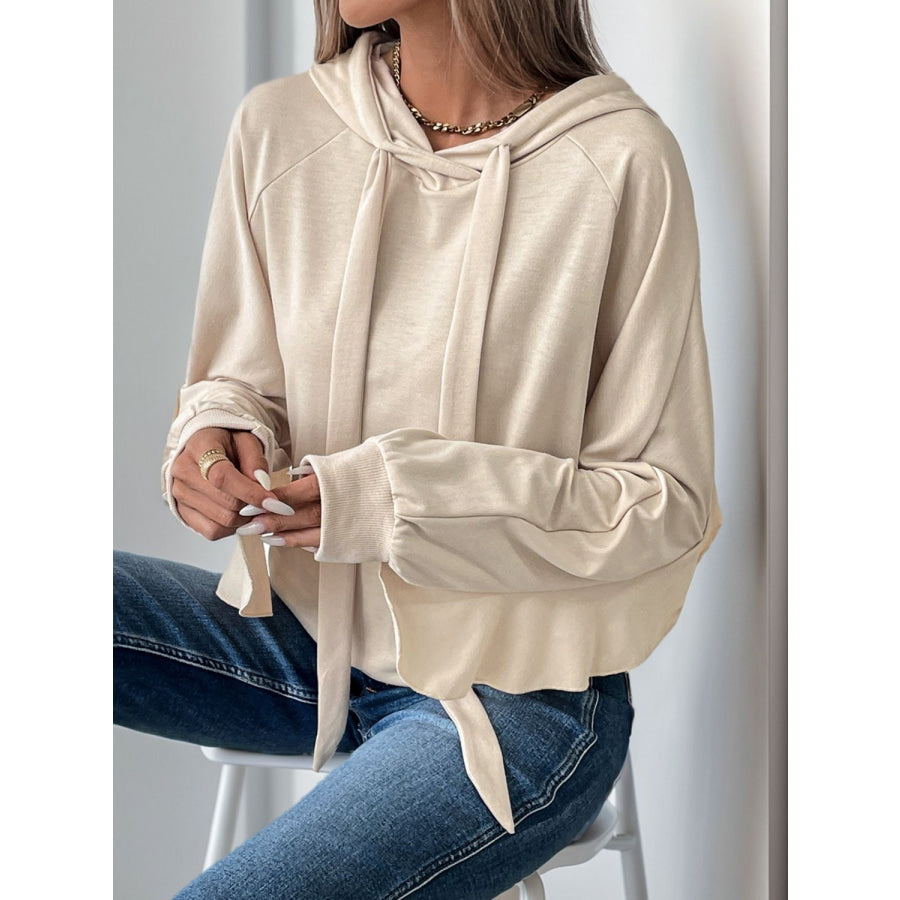 Perfee Drawstring Ruffled Long Sleeve Hoodie Apparel and Accessories