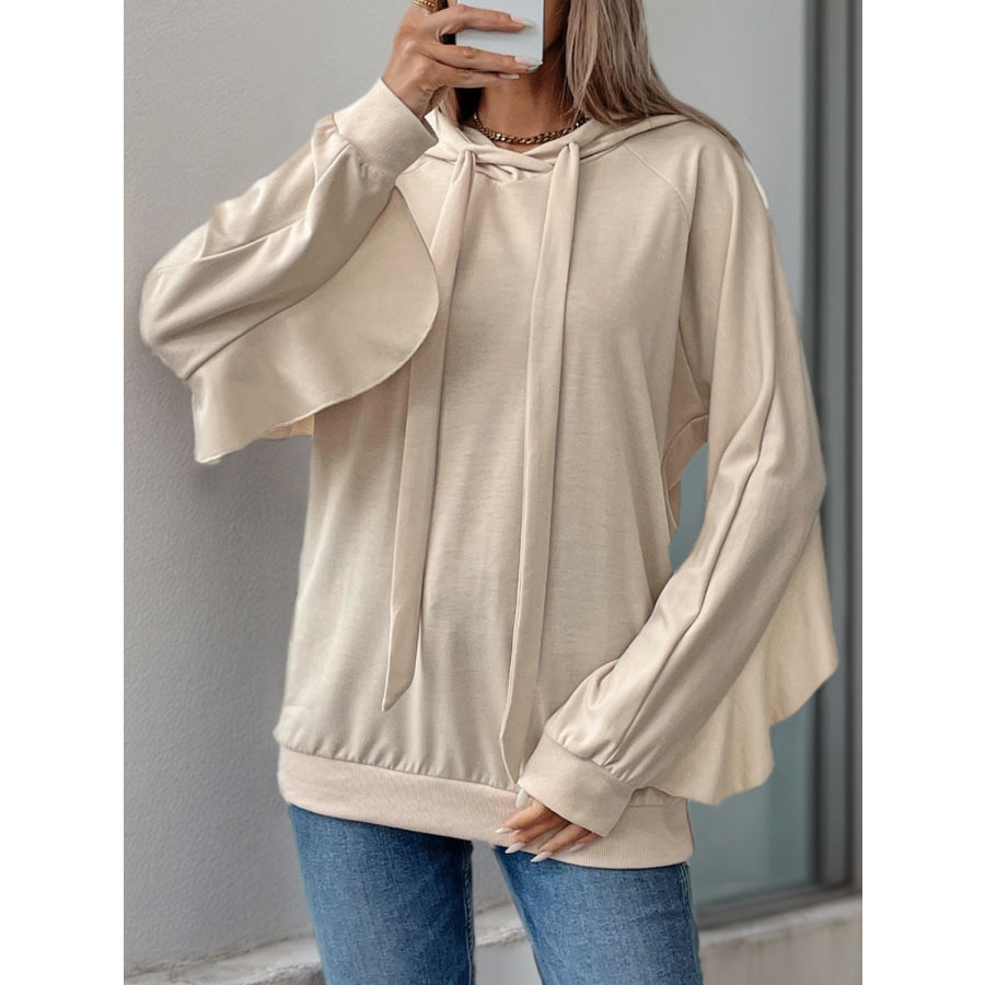 Perfee Drawstring Ruffled Long Sleeve Hoodie Apparel and Accessories