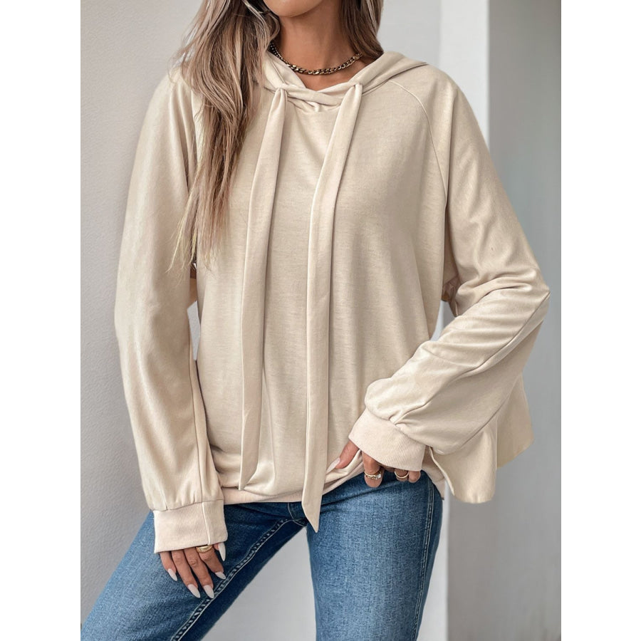 Perfee Drawstring Ruffled Long Sleeve Hoodie Apparel and Accessories