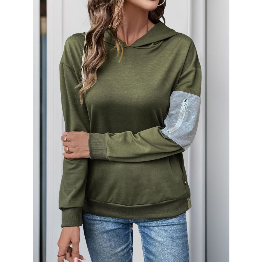 Perfee Dropped Shoulder Long Sleeve Hoodie Apparel and Accessories