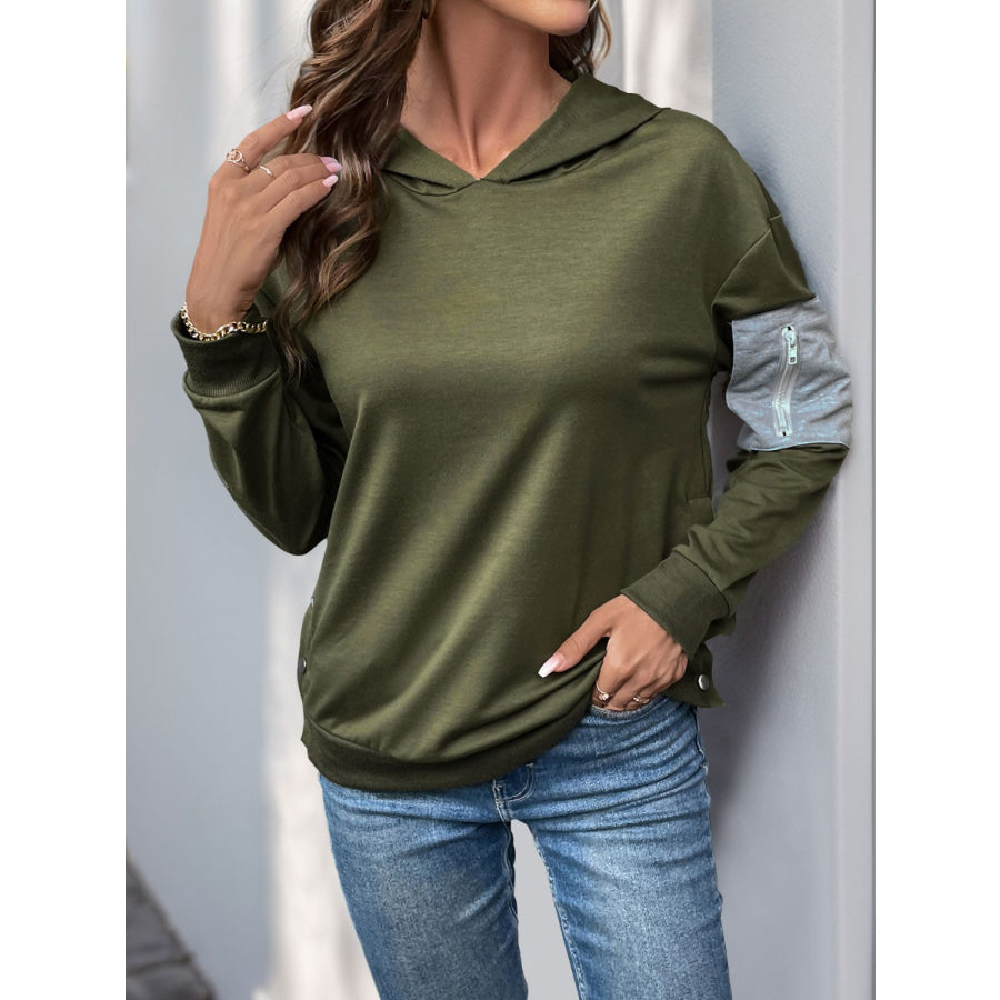 Perfee Dropped Shoulder Long Sleeve Hoodie Apparel and Accessories