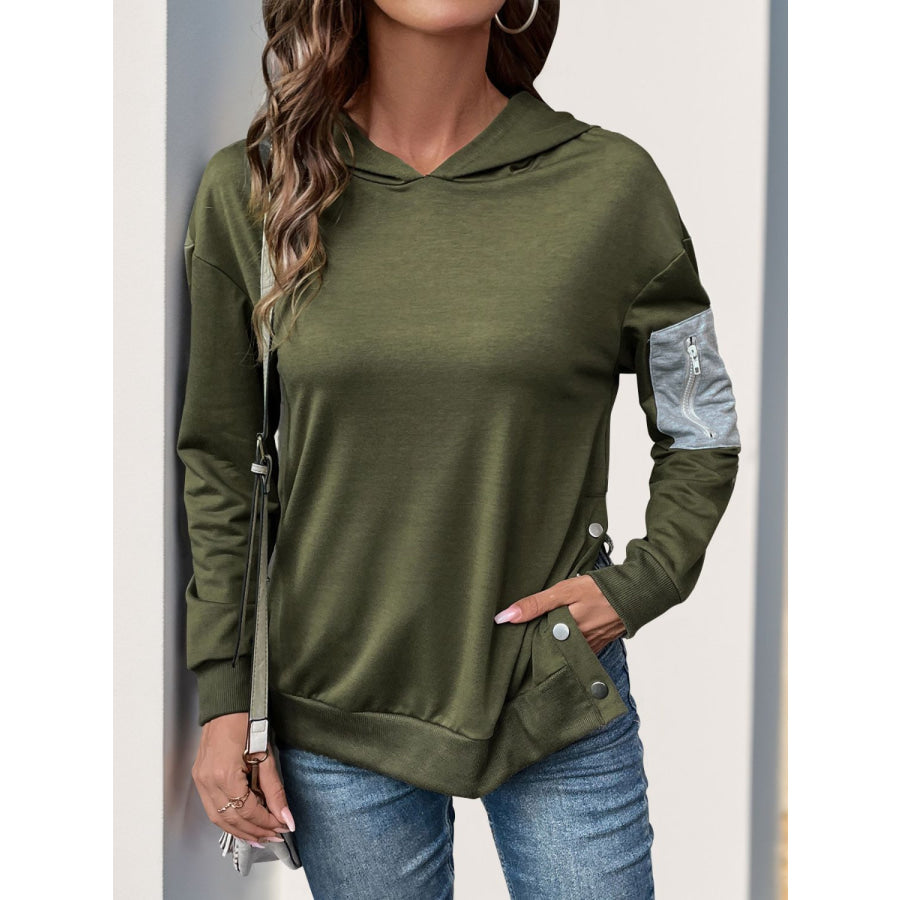 Perfee Dropped Shoulder Long Sleeve Hoodie Matcha Green / S Apparel and Accessories